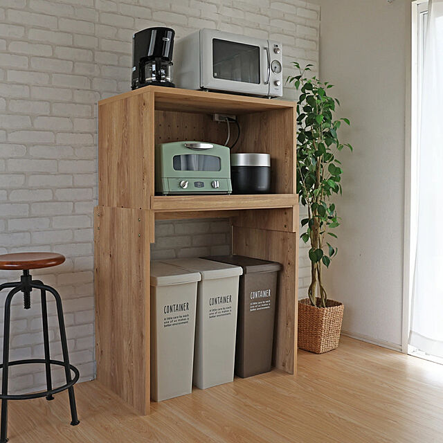 B-roominterior_Yahooの-レンジ台 ゴミ箱 伸縮 キッチン収納 レンジボード 隙間 おしゃれ オープン ラック 木製 日本製 幅83 UD-80R 新生活 組立の家具・インテリア写真