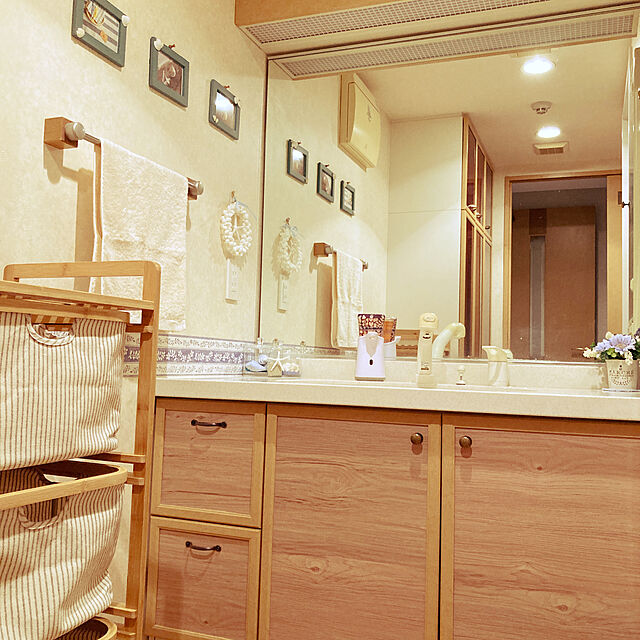 mikanのニトリ-バンブーシェルフ フォルテ 3段(ST) 幅44×奥行34×高さ96cm ランドリー収納 の家具・インテリア写真