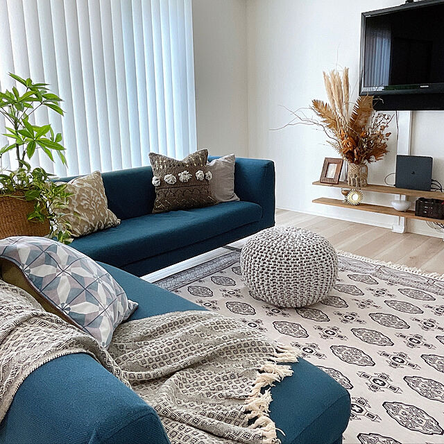 Miiの萩原-アンティーク絨毯風プリントラグ トルクメン 190×190 アイボリーの家具・インテリア写真