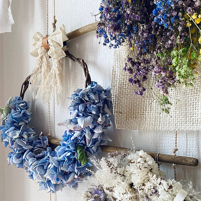 Natural＊スモークツリー、瑠璃玉アザミのリース☆ドライフラワーリース