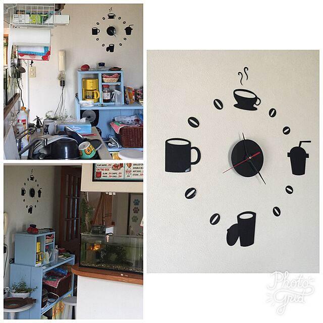 kyasamaruoのノーブランド品-【ノーブランド品】3D 立体 ウォールステッカー 掛時計 剥がせる コーヒーカップの家具・インテリア写真