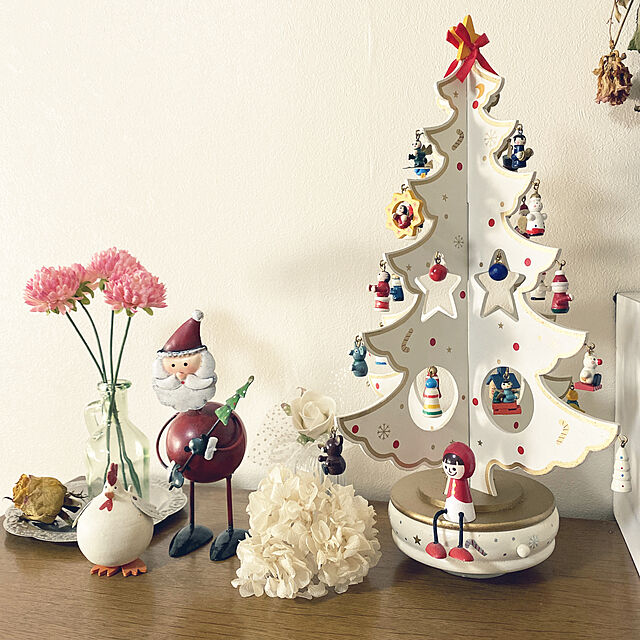 maryunanamamaのWEIWEI-DIYウッドクリスマスツリー オルゴール付きテーブルトップミニクリスマスツリー取り外し可能な装飾品ウッドベース-グリーン33x19cm（13x7inch）の家具・インテリア写真