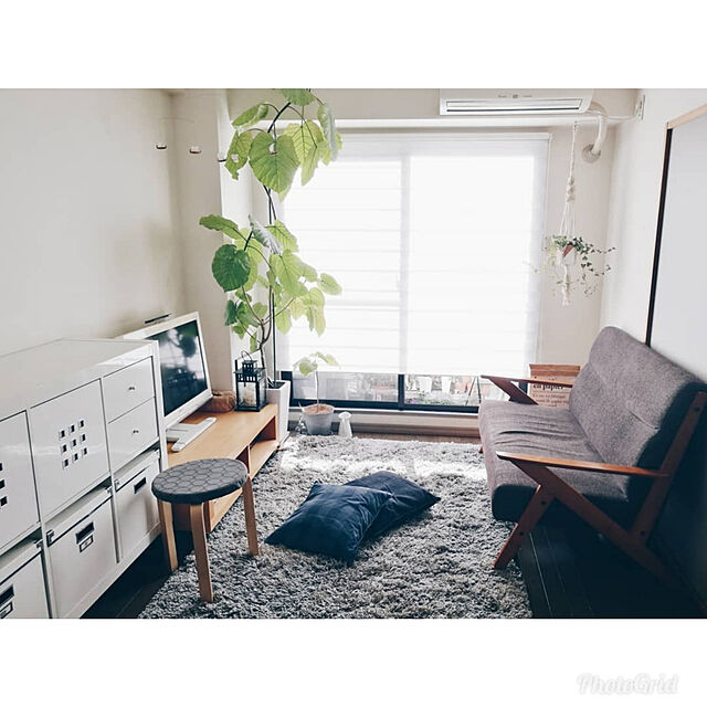 sachiの無印良品-綿デニムクッションカバー／ネイビーの家具・インテリア写真