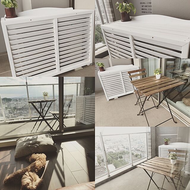 sakuraの-エアコン室外機カバー　天然木製大型ホワイト逆ルーバー1010組立式の家具・インテリア写真