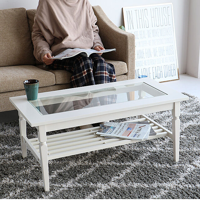 ICHIBAの-ガラステーブル 天然木 白色 テーブル 木製 机 かわいい ウッドテーブル ガラス インテリア ローテーブル リビングテーブル センターテーブル ホワイト ガラス天板 一人暮らし 新生活 白家具の家具・インテリア写真