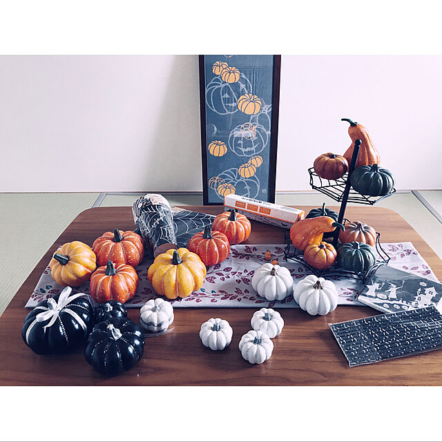 murakamihirokoの-手ぬぐい「おばけかぼちゃ グレー」ハロウィン／Halloween／ジャック・オ・ランタン／かぼちゃ／オバケ／てぬぐいの家具・インテリア写真