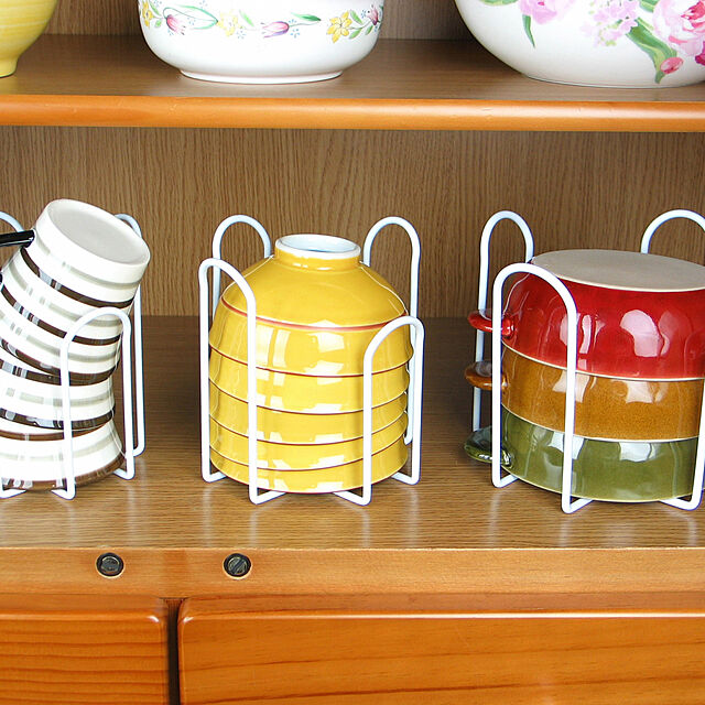 SunExcel の-［えつこの重ねて安心ラック S ］ 収納 キッチン 食器棚 カップ 湯のみ 小鉢 地震対策 ホワイト 日本製の家具・インテリア写真