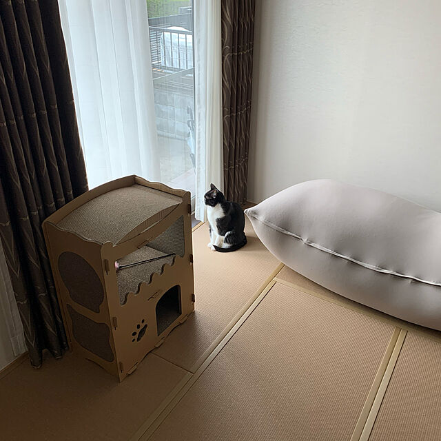 Sachiのえびす-Japan-【RAKU】猫用爪とぎ キャットハウス キャットタワー ダンボールハウス 爪とぎ兼ベッド 猫箱 二階 組み立て式 高密度段ボール 収納簡単 ストレス解消 通気 (２部屋)の家具・インテリア写真
