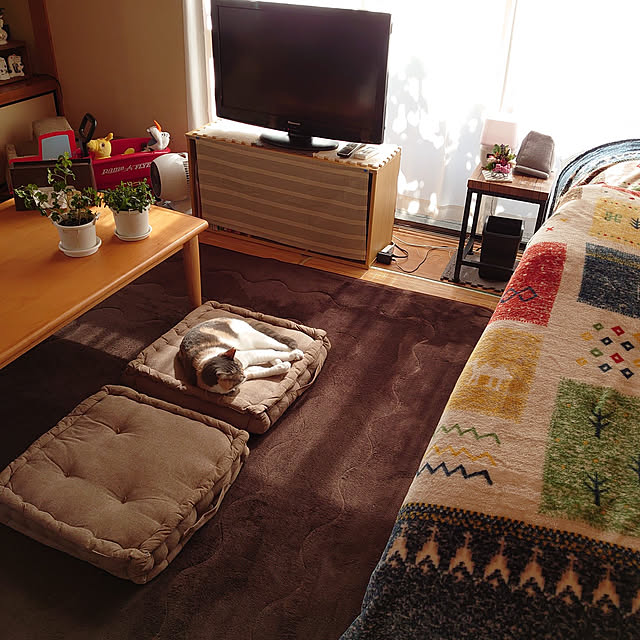 fukuの-こたつ布団 上掛け 正方形 洗える ギャッベ柄 レッド 約195×195cmの家具・インテリア写真