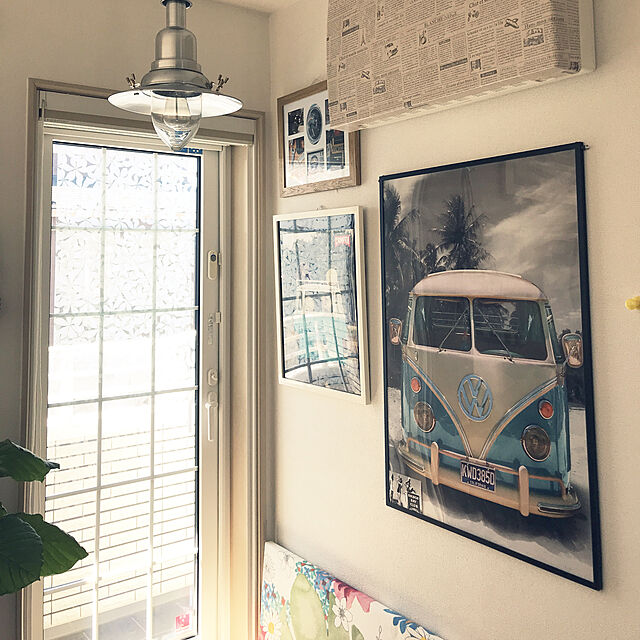 goの-【40×50cm ポスター】 水色のワーゲンバス （ビーチ）　★アメリカン雑貨／ハワイの家具・インテリア写真