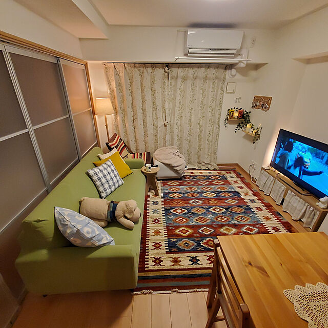 go-chanのニトリ-肘付ストレッチソファカバー(ライズ GR 3人掛け用) の家具・インテリア写真
