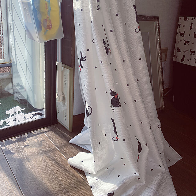 AKAkkiyのイケヒコ・コーポレーション-カーテン 4枚セット ニャートニャン 幅100×丈200cm ドレープカーテン レースカーテン 4枚組 猫柄 【UNI】 #9801419の家具・インテリア写真