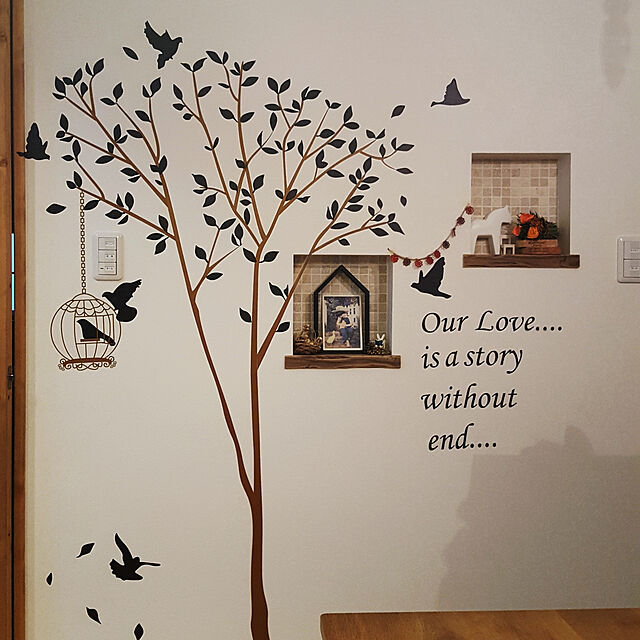 naeの-ウォールステッカー 壁 木 茶色木と鳥かご 貼ってはがせる のりつき 壁紙シール ウォールシール 植物 木 花 宅Cの家具・インテリア写真