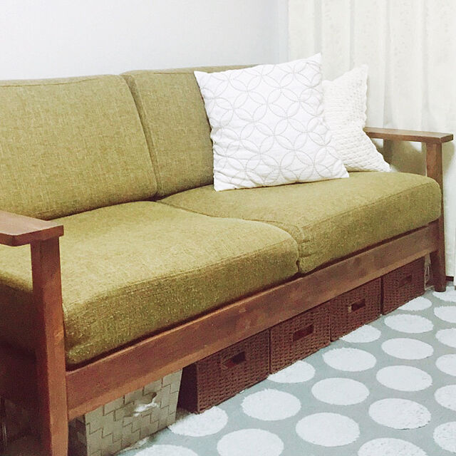 tokimaの無印良品-麻平織刺繍クッションカバー／オフ白×ベージュの家具・インテリア写真