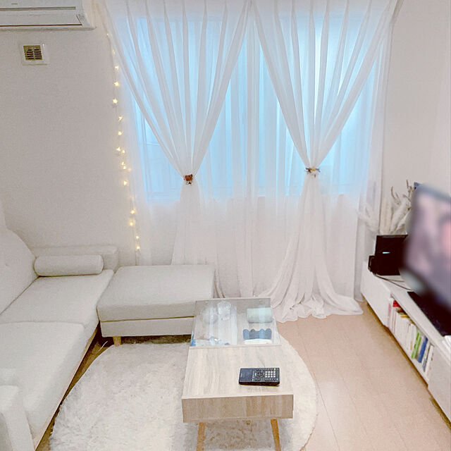 HanyuのKOSMU-リネンカーテン（幅200㎝・リップルハーフタイプ・2枚組両開き）＿LUSTER（ラスター）フラックス原色（染めていない）オーダーカーテンの家具・インテリア写真
