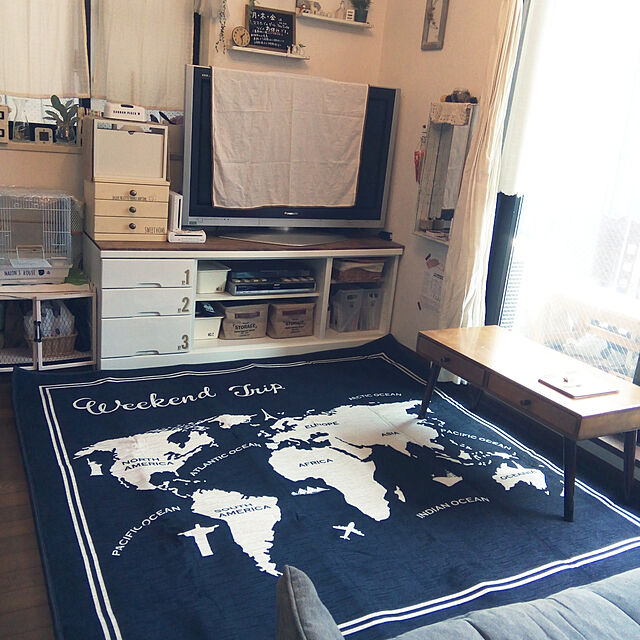 konorikoのニトリ-ジャガード織り ウレタン入りラグ(ワールドマップ 185X185) の家具・インテリア写真