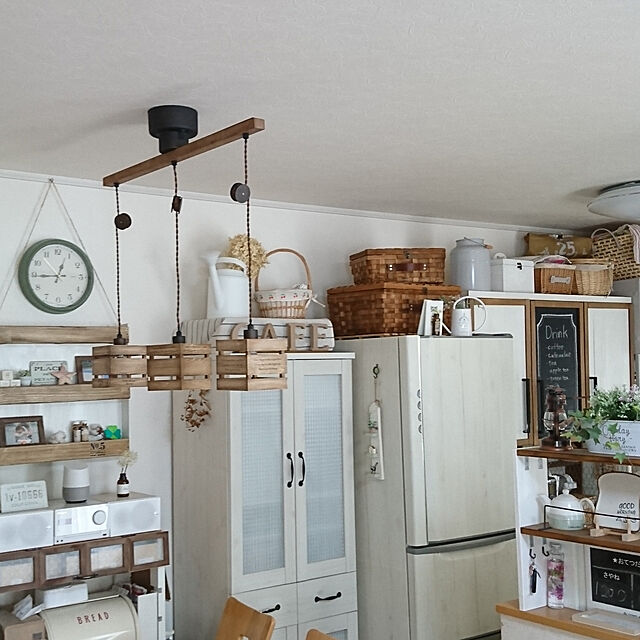 yuu.hの-食器棚 キッチンボード 60幅 ホワイト (fll-0011-wh) 木目調 キッチン 収納 ダイニング 60cm幅 Lycka land フレンチカントリーの家具・インテリア写真