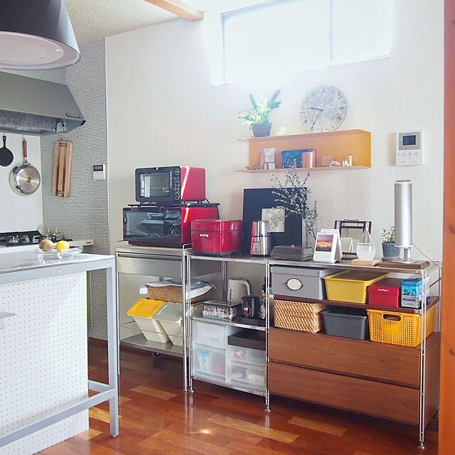 kiwi_peaの無印良品-スチールユニットシェルフ用・ボックス・引出し・２段・ウォールナット材の家具・インテリア写真