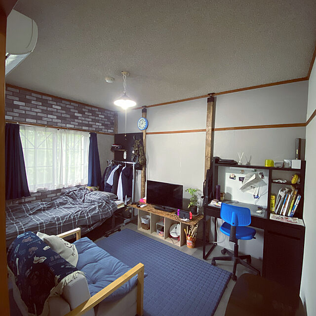 Chieのニトリ-掛ふとんカバー シングル(YDチェックGY S) の家具・インテリア写真