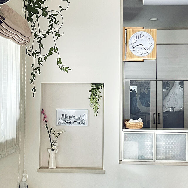hanakoの-1年保証 両面時計 木製 両面掛け時計 ナチュラル 電波 ダブルフェイス 約32cm 掛け時計 電波時計 壁掛け両面時計 ウォールクロック 天然木 音がしない 送料無料の家具・インテリア写真