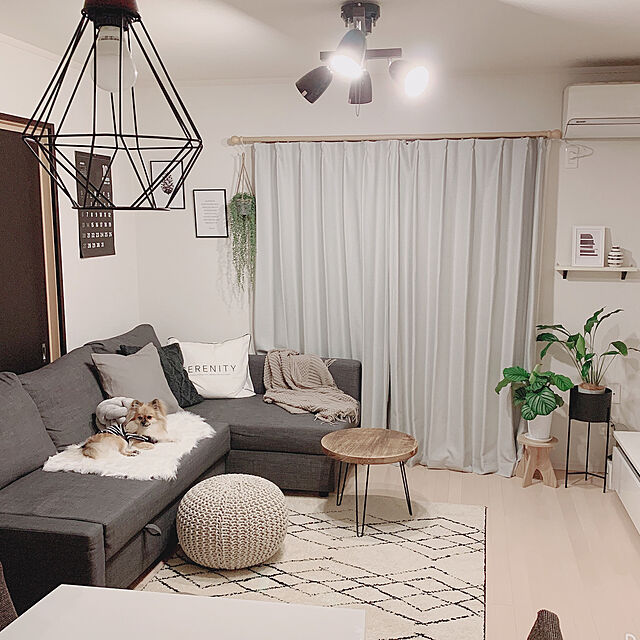 mimiの萩原-プフ インド綿スツール ブレイド 直径50×35cm グレー×ホワイトの家具・インテリア写真