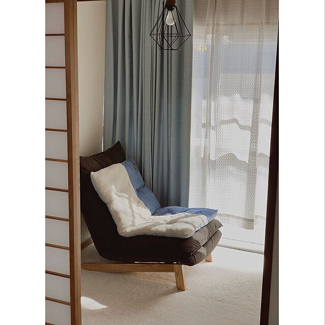 Kaoriの無印良品-麻綿平織ハイバックリクライニングソファ・１シーター用カバー／生成 ブラウンの家具・インテリア写真