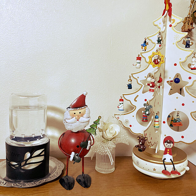 maryunanamamaのWEIWEI-DIYウッドクリスマスツリー オルゴール付きテーブルトップミニクリスマスツリー取り外し可能な装飾品ウッドベース-グリーン33x19cm（13x7inch）の家具・インテリア写真