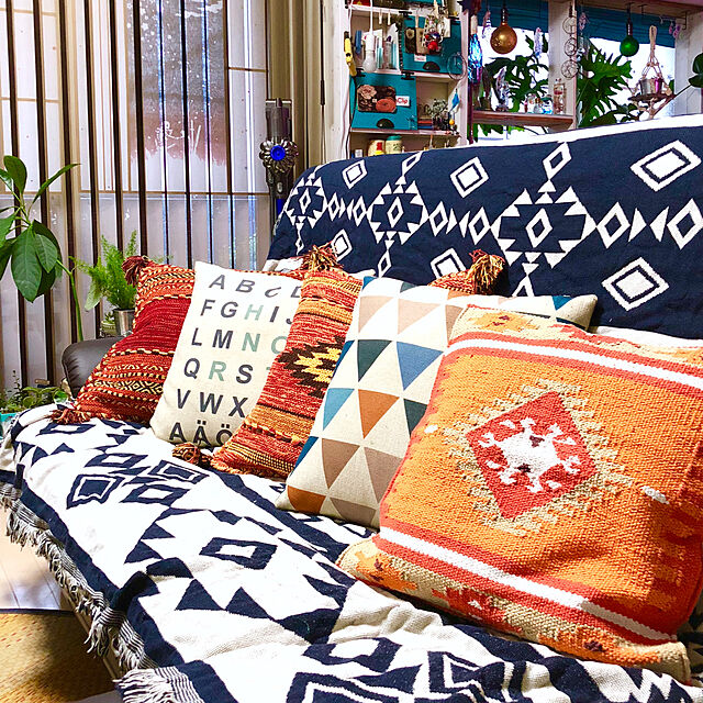 Satoshiの-クッションカバー キリム 45×45 綿 混 おしゃれ 洗える 手織りインドの家具・インテリア写真