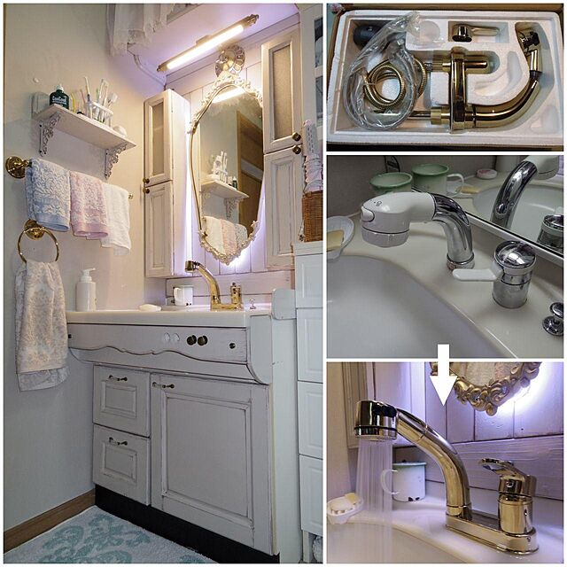 knkmの-蛇口 洗面台 浴室 キッチン シャワー 混合水栓 交換 2つ穴 シャワーノズルが動く 高さ調整 おしゃれ クロム仕上げの家具・インテリア写真