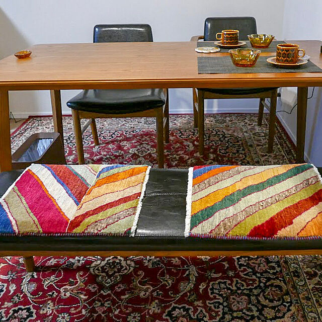 buffyの-細かく緻密な織り・ギャッベ/カシュクーリ 座布団サイズ40x40cm カラフルなストライプの家具・インテリア写真