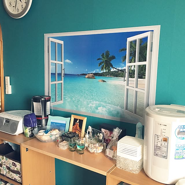 写真付きレビュー ウォールステッカー 窓 海 南国 ビーチ おしゃれ シール お風呂 波 海辺 植物 花 木 風景 壁紙 トイレ キッチン かわいい インテリア リビング ブルー 英字 ヤシの木 森林 浴室 洗面所 空 大きい 窓の景色 ハワイ 西海岸 夏