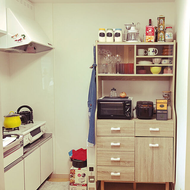 chizuruの-食器棚 幅90 90cm 引き戸 キッチンキャビネット キッチン 収納 レンジ台 キッチンカウンター スライド扉 引き出し 可動棚 取っ手 新生活の家具・インテリア写真