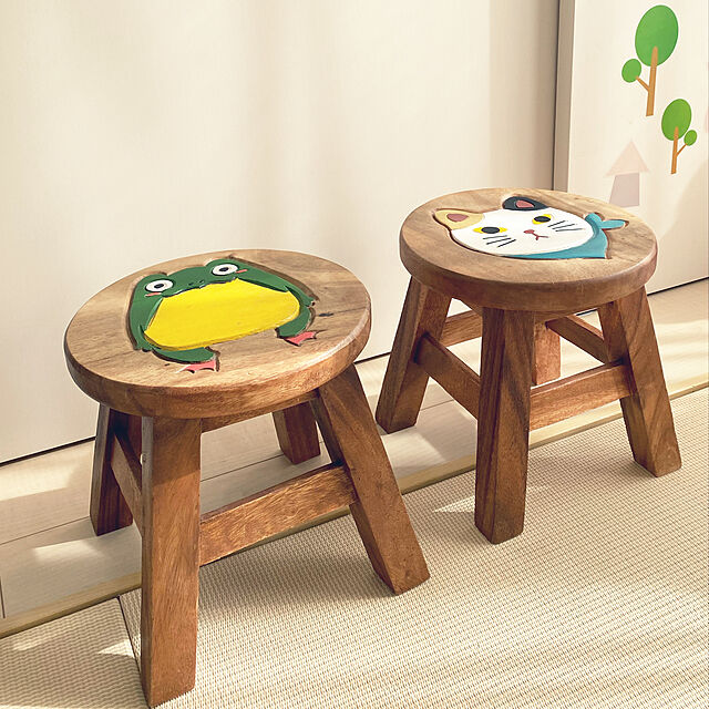 mugimoruの-スツール 木製 アニマル 「 選べるウッドスツール 」 約25×25×23〜25cm 全16種類 ウッドスツール 木製 丸椅子 キッズ 子供 腰掛 北欧 おしゃれ 動物 植物 アカシア アンティーク風の家具・インテリア写真