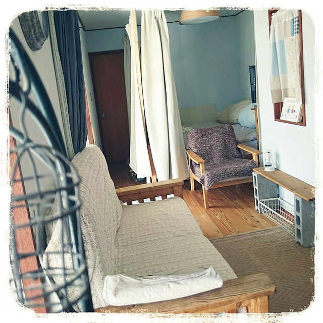 momoの無印良品-ポリエステル綿ヘリンボーン（遮光性）プリーツカーテン／アイボリーの家具・インテリア写真
