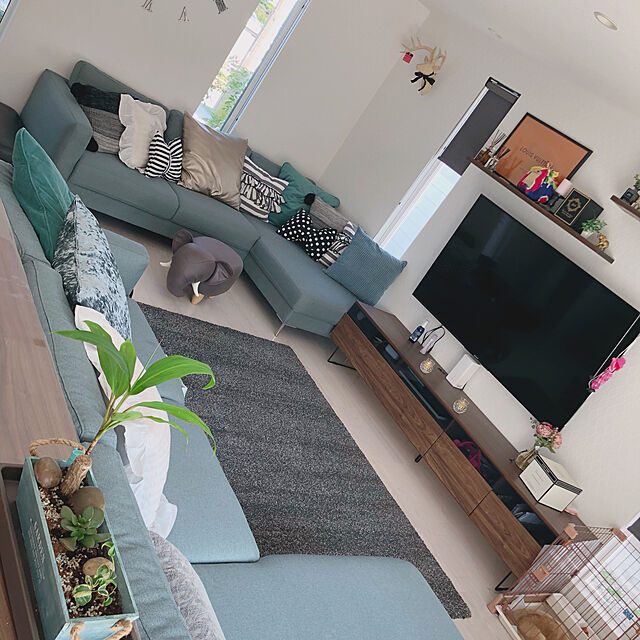 cocoのニトリ-布張りカウチソファ(アビオ2 RC DBR) の家具・インテリア写真