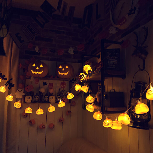 lovekuma_emilyの-ハロウィン　LED 10PCS パンプキンガーランドライト（1212 ハロウィンイルミ お洒落 かわいい かぼちゃ 飾り 店舗 ディスプレイ ジャックオーランタン)の家具・インテリア写真