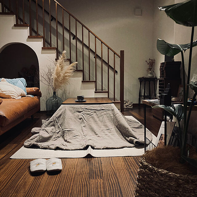 OMAの無印良品-無印良品 洗いざらしの綿キルティングラグ こたつ下敷兼用 195×195cm ライトベージュ 良品計画の家具・インテリア写真