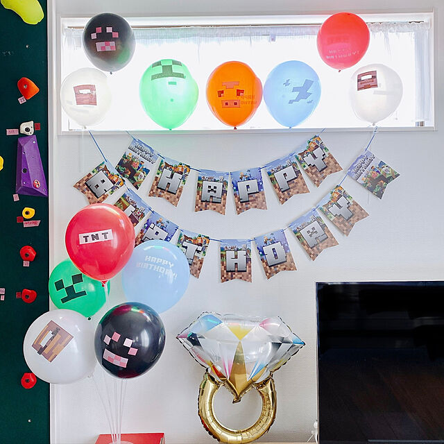 aaaの-マインクラフト 誕生日 飾り付けセット 風船 バルーン Happy Birthday バースデーバルーン 紙吹雪風船 男の子 女の子 バースデー 飾り ピクセルビデオゲーム (マインクラフト)の家具・インテリア写真