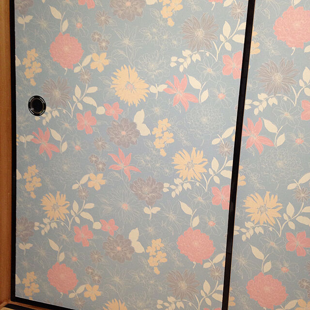 ninokoの-水で張れるふすま紙同柄2枚セット 「ブルー〜フラワー」の家具・インテリア写真