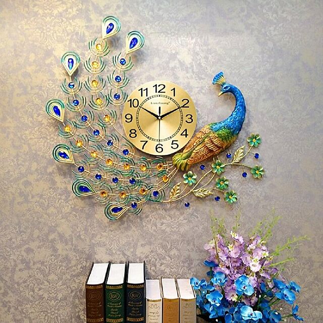 aiojapanの-枝にとまっている孔雀 特大 孔雀 壁掛け時計 ゴールド ブルーストーン 孔雀 デザイナーズ 掛時計フラワー 時計 おしゃれ エレガント クラシック リビング時計の家具・インテリア写真