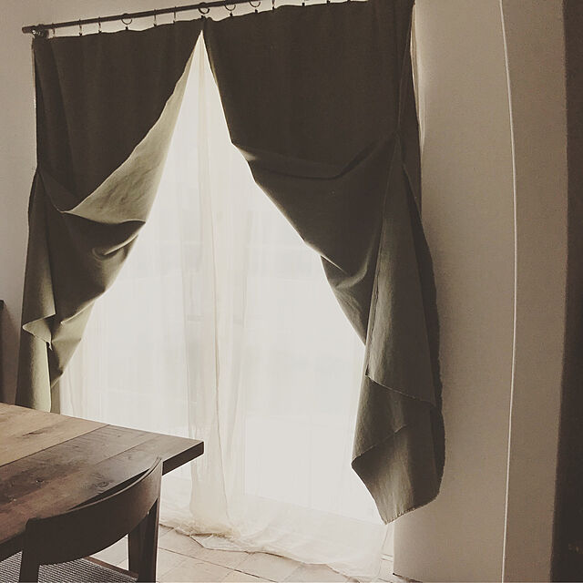mochirenaの無印良品-麻平織プリーツカーテン／オフ白の家具・インテリア写真