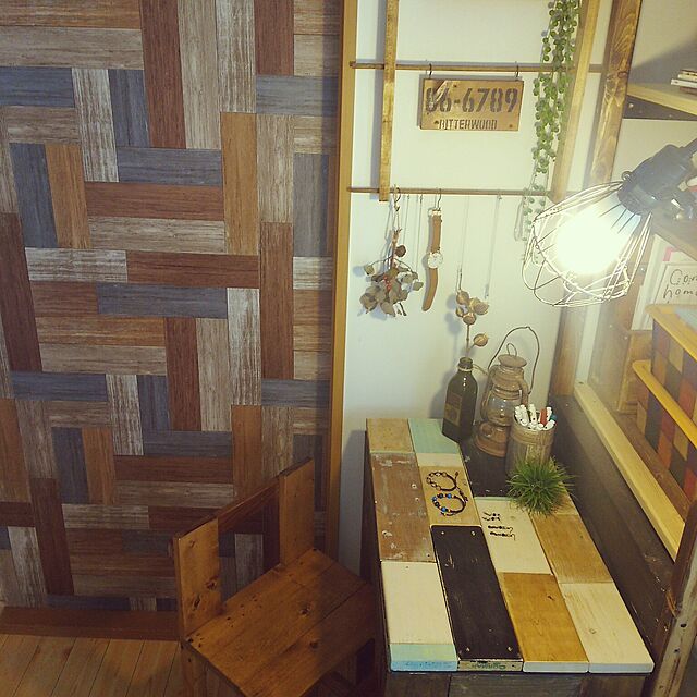 hisayuの-貼ってはがせる!床用 リノベシート ブラウン(ペンキ組み木) 90cm×180cm REN-01 (1083818)の家具・インテリア写真