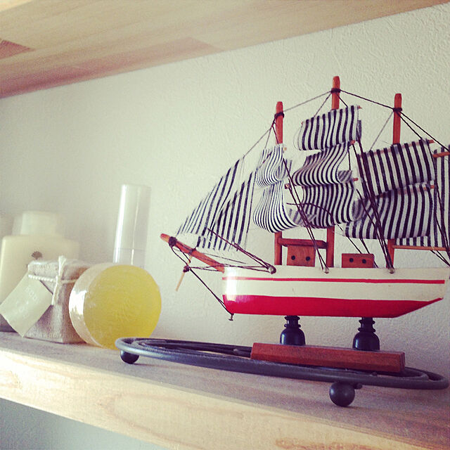rougofpcreaの-置物 帆船 ストライプ柄の帆布 マリン風 イカリ付き (Mサイズ, Bタイプ)の家具・インテリア写真