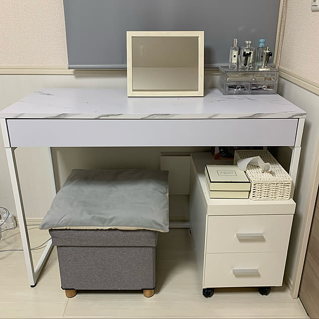 木目調ホワイト】パソコンデスク 引き出し付き 収納台 大理石柄 新作