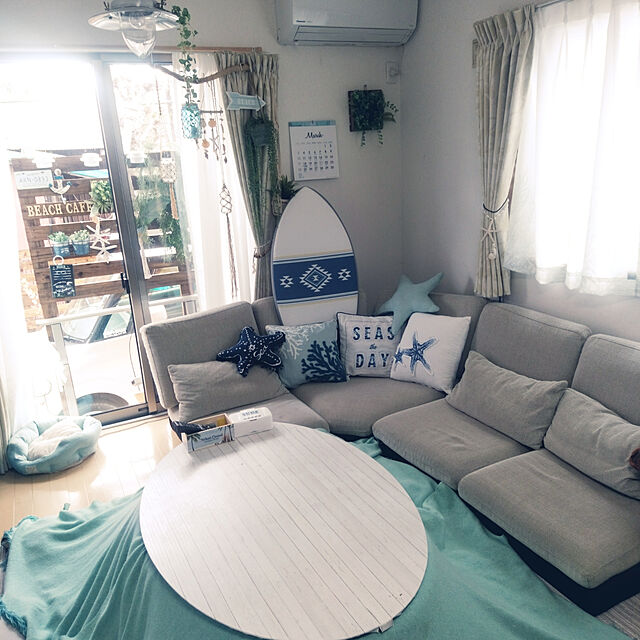 sachikoroのニトリ-コーナーローソファ(Nゲート ファブリックBE) の家具・インテリア写真