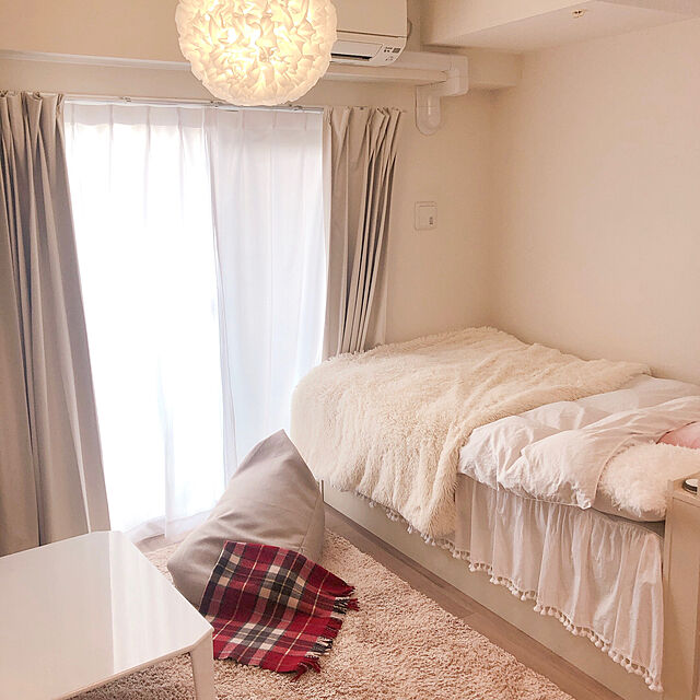 masakana_homeのLucky&Beauty-ホワイトベッドスカート 無地 ベッドカバー 可愛いタッセル 綿100％ シングルの家具・インテリア写真