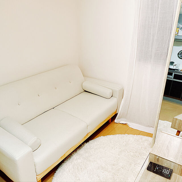 HanyuのKOSMU-リネンカーテン（幅200㎝・リップルハーフタイプ・2枚組両開き）＿LUSTER（ラスター）フラックス原色（染めていない）オーダーカーテンの家具・インテリア写真