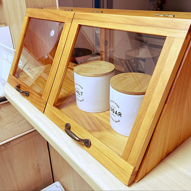 RAKI_Homeの-カウンター上収納 ガラスケース アンティーク調 2列1段 MUD-6067 完成品 キッチン収納 小物収納 キッチンラック おしゃれ 北欧風の家具・インテリア写真