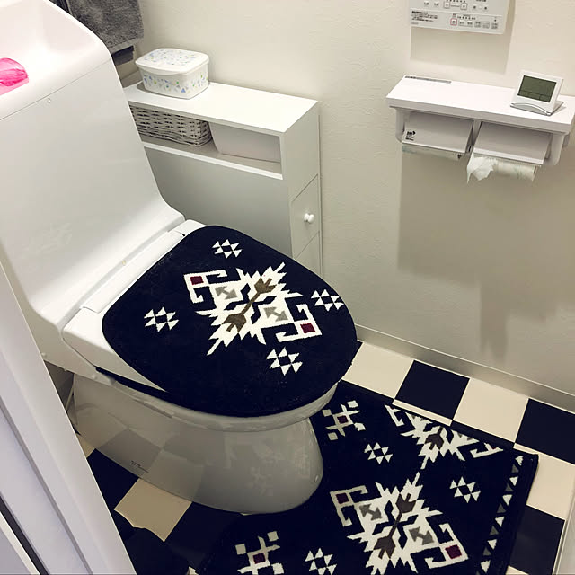 写真付きレビュー トイレマット トイレ2点セット 横綱クリエーション トイレカバー トイレフタカバー トイレマット モダン かわいい おしゃれ ベーシック ナチュラル シンプル 暖房便座 洗浄便座 2点セット トイレカバー トイレマットカバー2点セット 北欧の通販商品