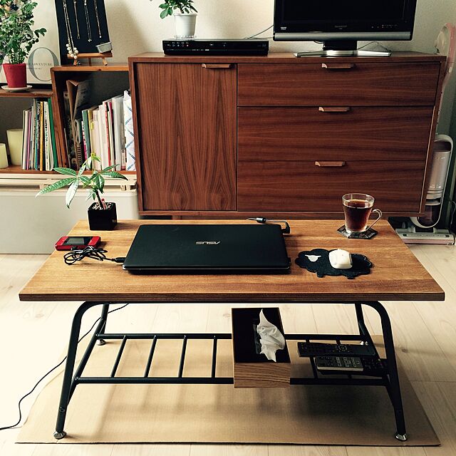 umaiの-ZAGA テーブル ブラウン　幅90×奥行45×高さ41cm　桐天然木　アンティーク調仕上げ　ZT-900BRの家具・インテリア写真